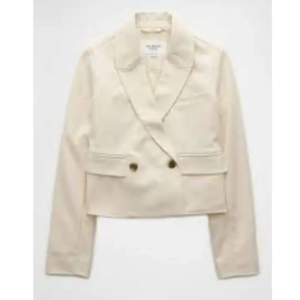 American Eagle Cropped Blazer Size M Ivory Double Breasted Office Chic - Picture 10 of 10